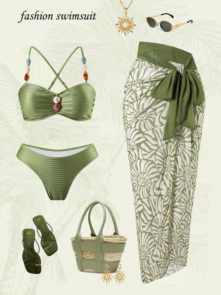 Damen Eleganter Beachwear mit floralem Überrock Echo Archiv