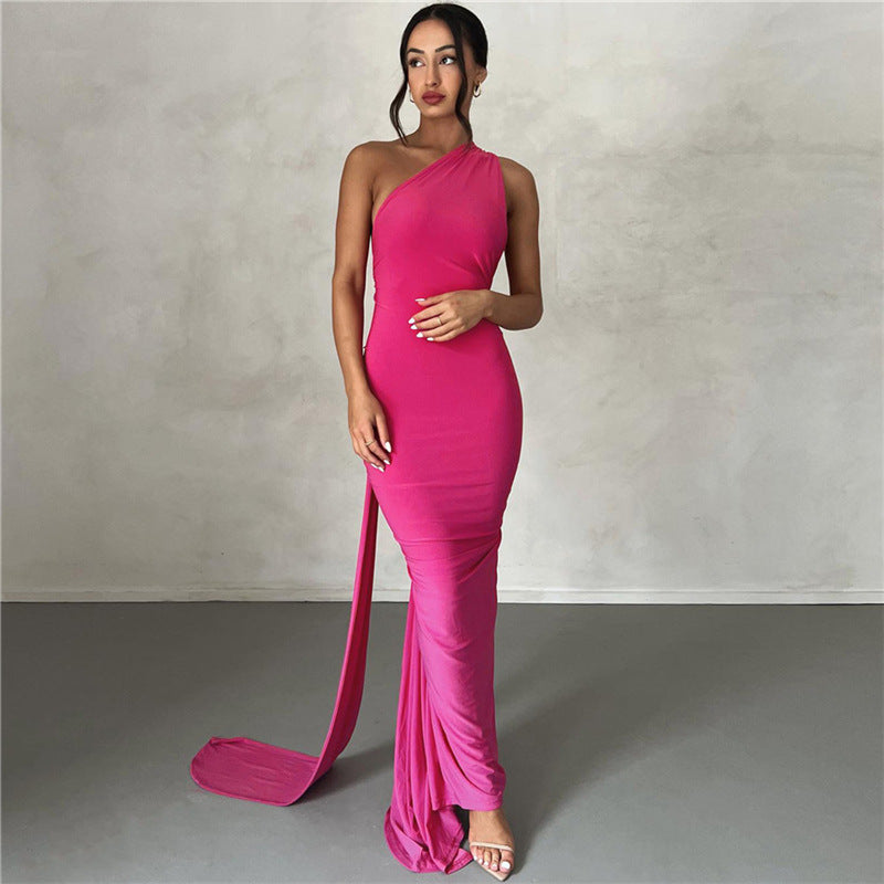 Damen Elegantes bodenlanges One-Shoulder Kleid Echo Archiv