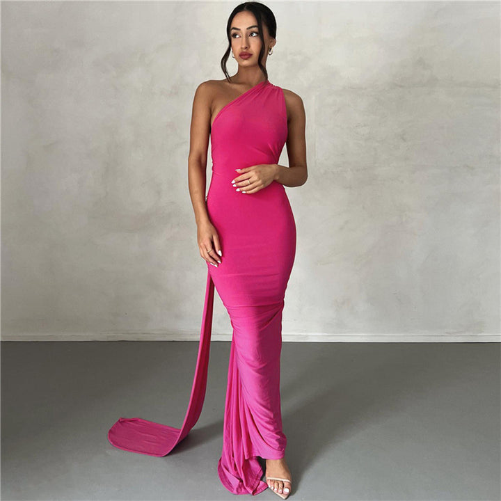 Damen Elegantes bodenlanges One-Shoulder Kleid Echo Archiv