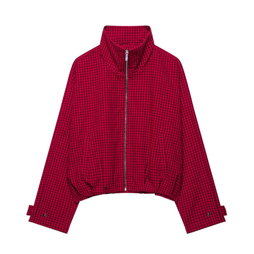 Damen Kurze karierte Zip‑Jacke im Boxy‑Cropped‑Schnitt mit Stehkragen Echoarchiv
