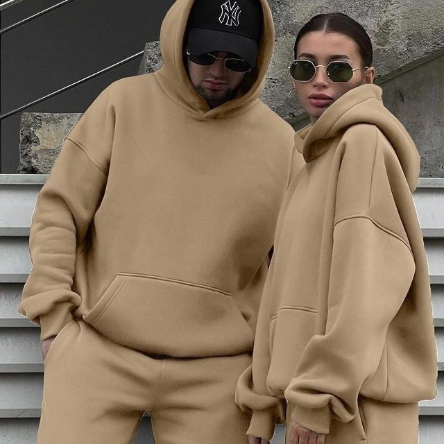 Unisex Oversize-Kapuzenpullover mit Kängurutasche und weiter Jogginghose aus French Terry Echo Archiv