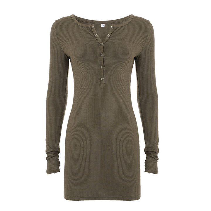 Damen nan figurbetontes Ripp-Strickkleid mit Henley-Knopfleiste und langem Arm Echo Archiv