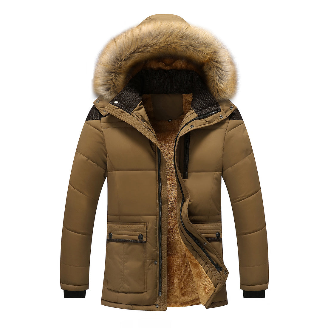 Herren Lang geschnittener Thermo-Parka mit Teddy-Innenfutter und abnehmbarem Kunstfellbesatz Echoarchiv