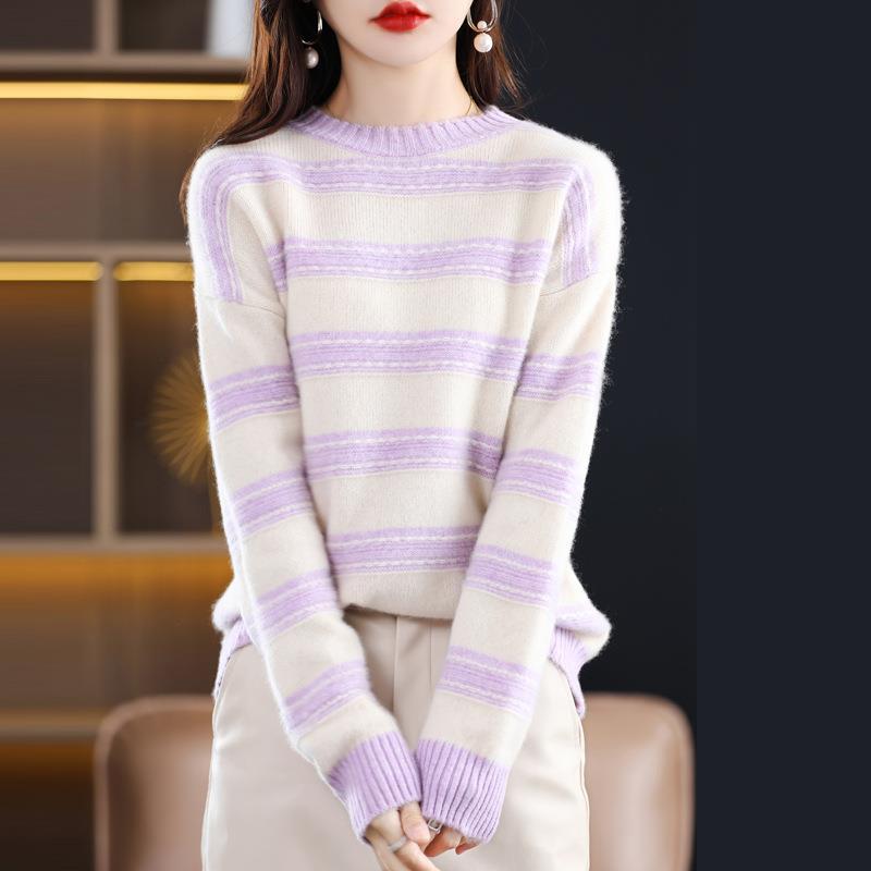Damen Weicher Streifenpullover im Mohair‑Look mit kastenförmiger Silhouette Echoarchiv