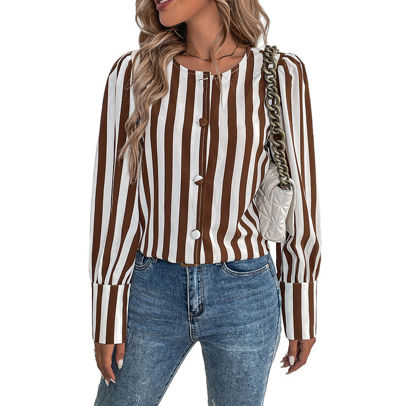 Damen Elegante gestreifte Bluse mit Knopfdetails Echo Archiv