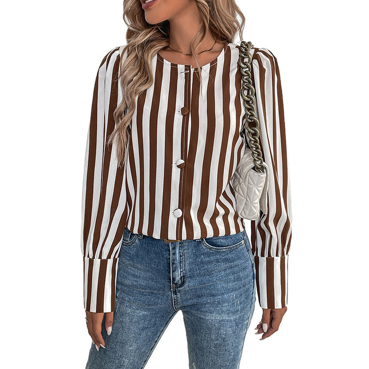 Damen Elegante gestreifte Bluse mit Knopfdetails Echo Archiv