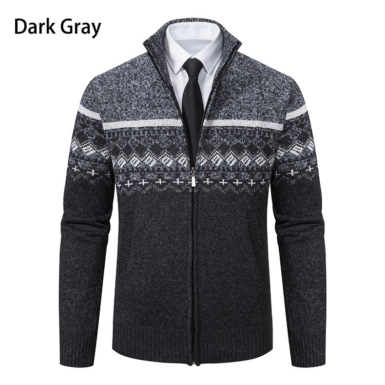 Herren Strickjacke mit modernem Muster und hohem Kragen Echoarchiv
