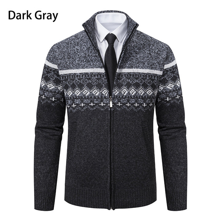 Herren Strickjacke mit modernem Muster und hohem Kragen Echoarchiv