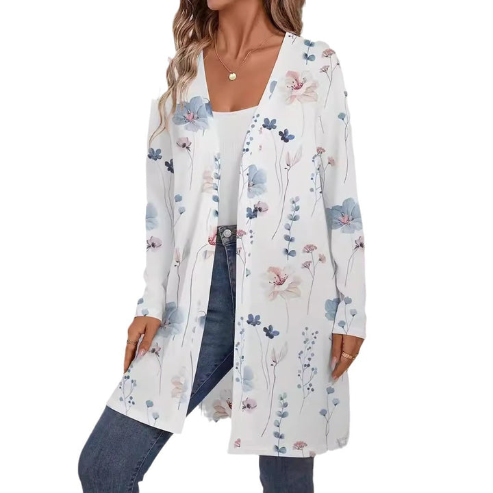 Damen Floraler Longline-Cardigan mit offenem Schnitt und leichtem Viskose-Mix Echo Archiv