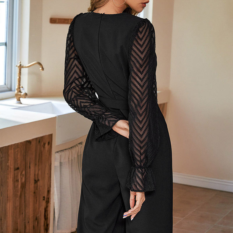 Damen Eleganter Overall mit schulterfreiem Design und transparenten Ärmeln Echo Archiv