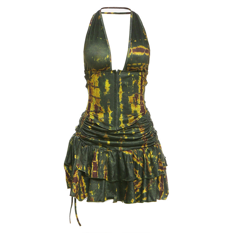 Damen Halterneck Mini-Kleid mit Raffung und verziertem Saum Echo Archiv