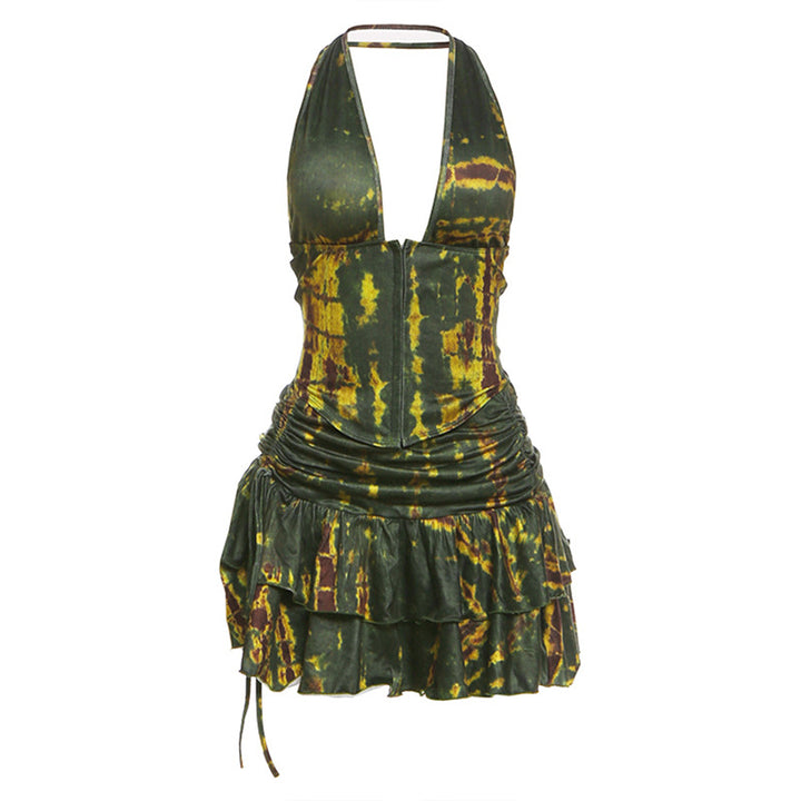 Damen Halterneck Mini-Kleid mit Raffung und verziertem Saum Echo Archiv