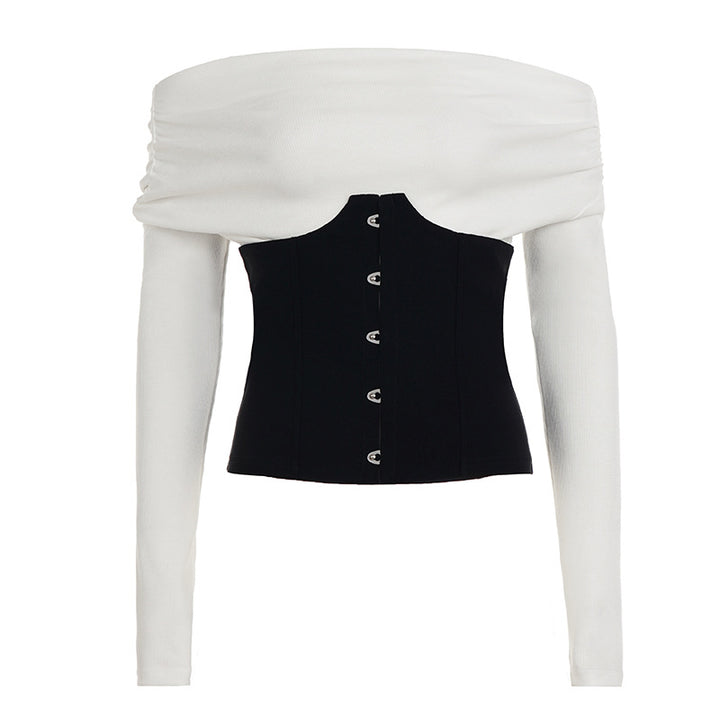 Damen Off-Shoulder Longsleeve mit eingesetzter Korsageoptik und Hakenverschluss Echo Archiv