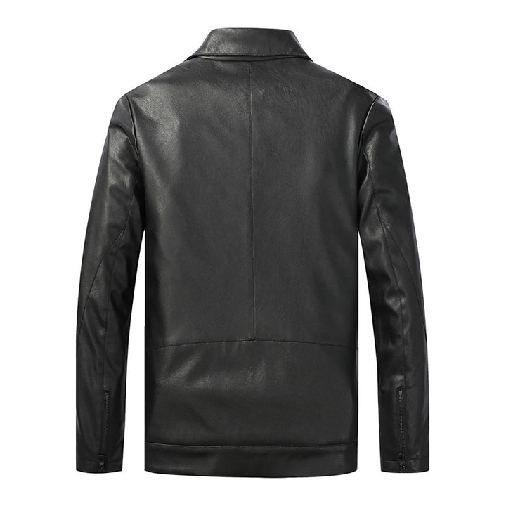 Herren Slim‑Fit Lederoptik-Truckerjacke mit Hemdkragen, verdecktem Reißverschluss und Pattentaschen Echoarchiv