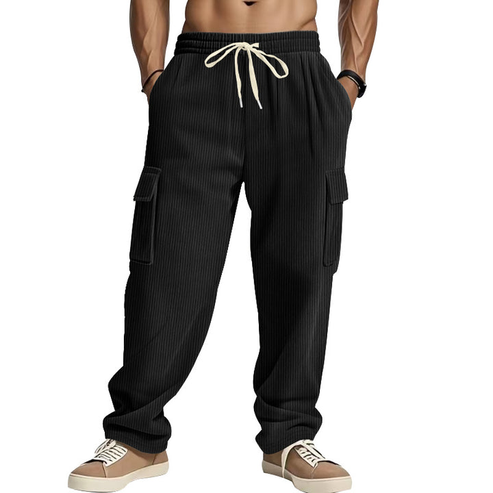 Herren Cordcargo-Hose mit weitem Bein, Tunnelzugbund und aufgesetzten Cargotaschen – Bravaro