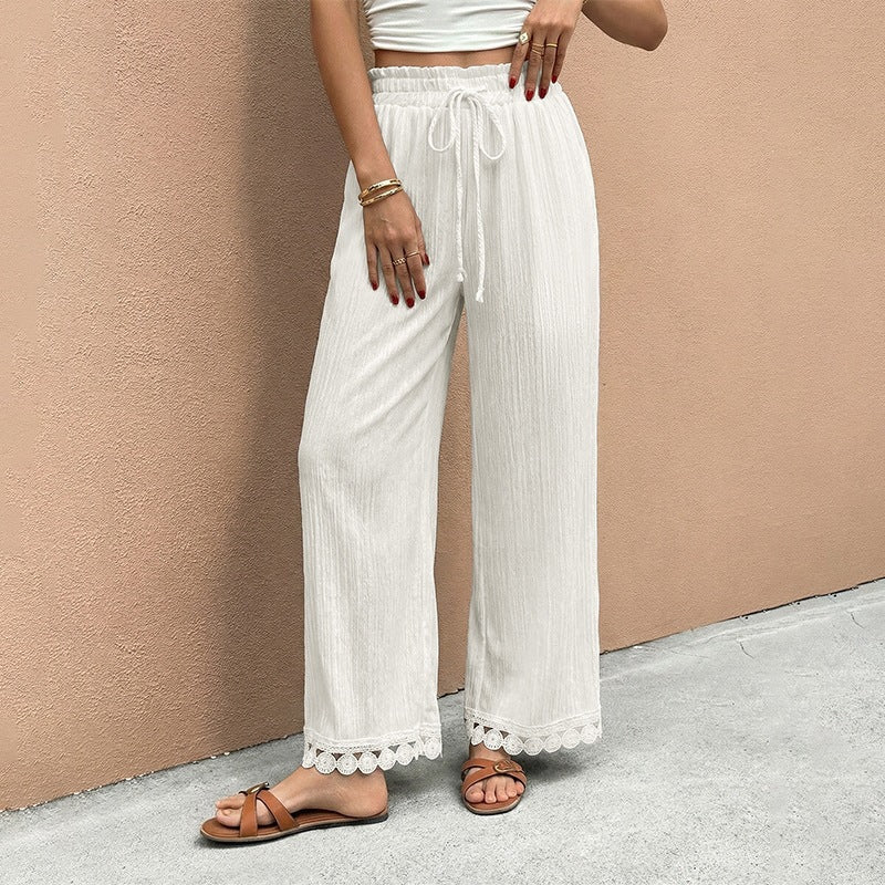 Damen Weite Sommerhose mit Spitzenabschluss Echo Archiv