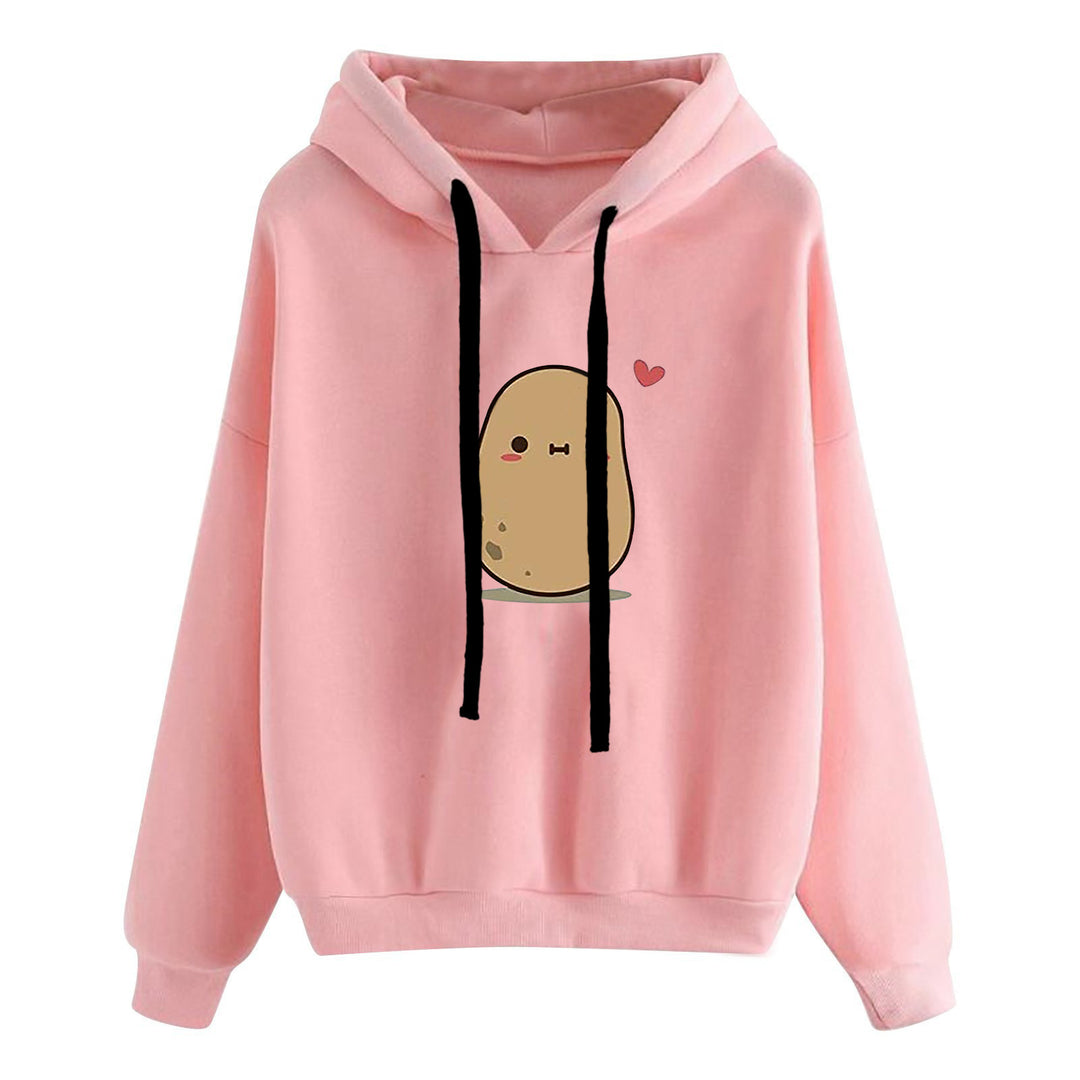 Damen lässiger Oversize Kapuzenpullover mit Herz‑und‑Pfotenprint, Kordelzug und gerippten Bündchen – Auréline