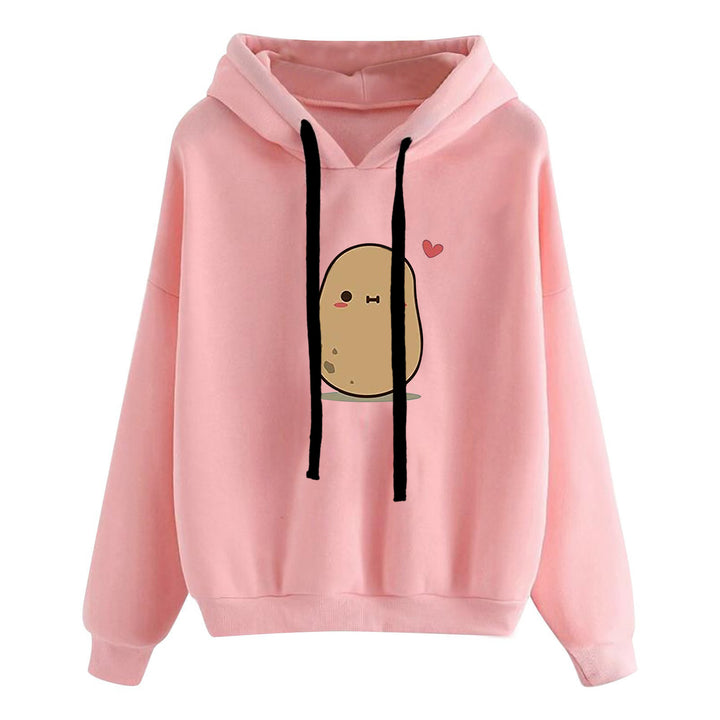 Damen lässiger Oversize Kapuzenpullover mit Herz‑und‑Pfotenprint, Kordelzug und gerippten Bündchen – Auréline