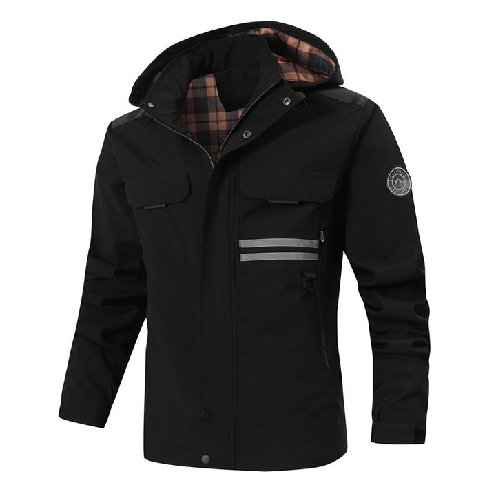 Herren Wasserdichte Fieldjacke mit Kapuze, reflektierenden Streifen und kariertem Innenfutter Echoarchiv