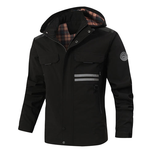 Herren Wasserdichte Fieldjacke mit Kapuze, reflektierenden Streifen und kariertem Innenfutter Echoarchiv