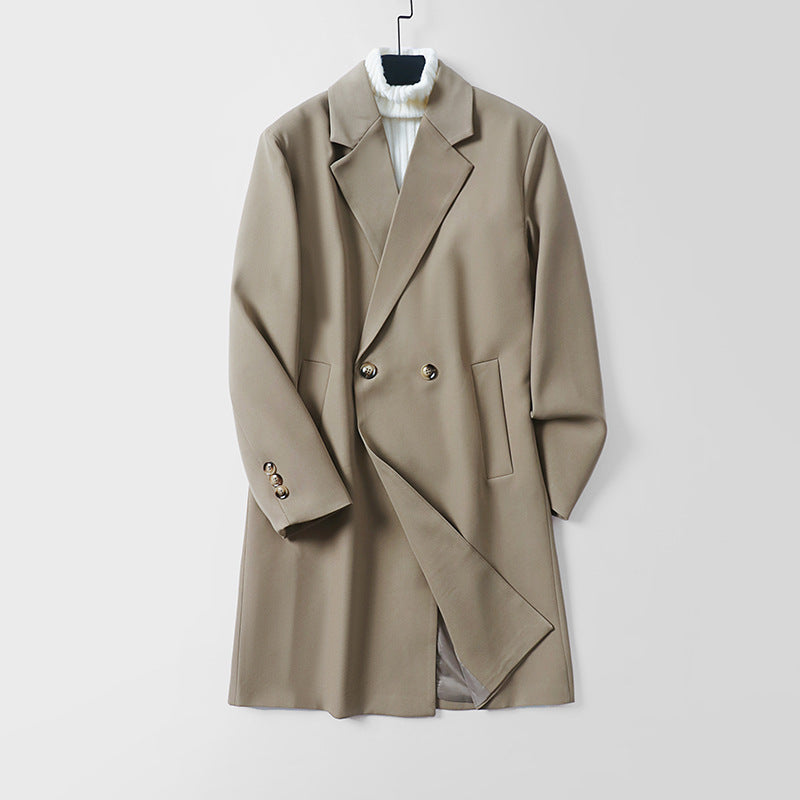Herren Longline-Mantel im minimalistischen Schnitt mit Schalkragen und zweireihiger Knopfleiste Echoarchiv