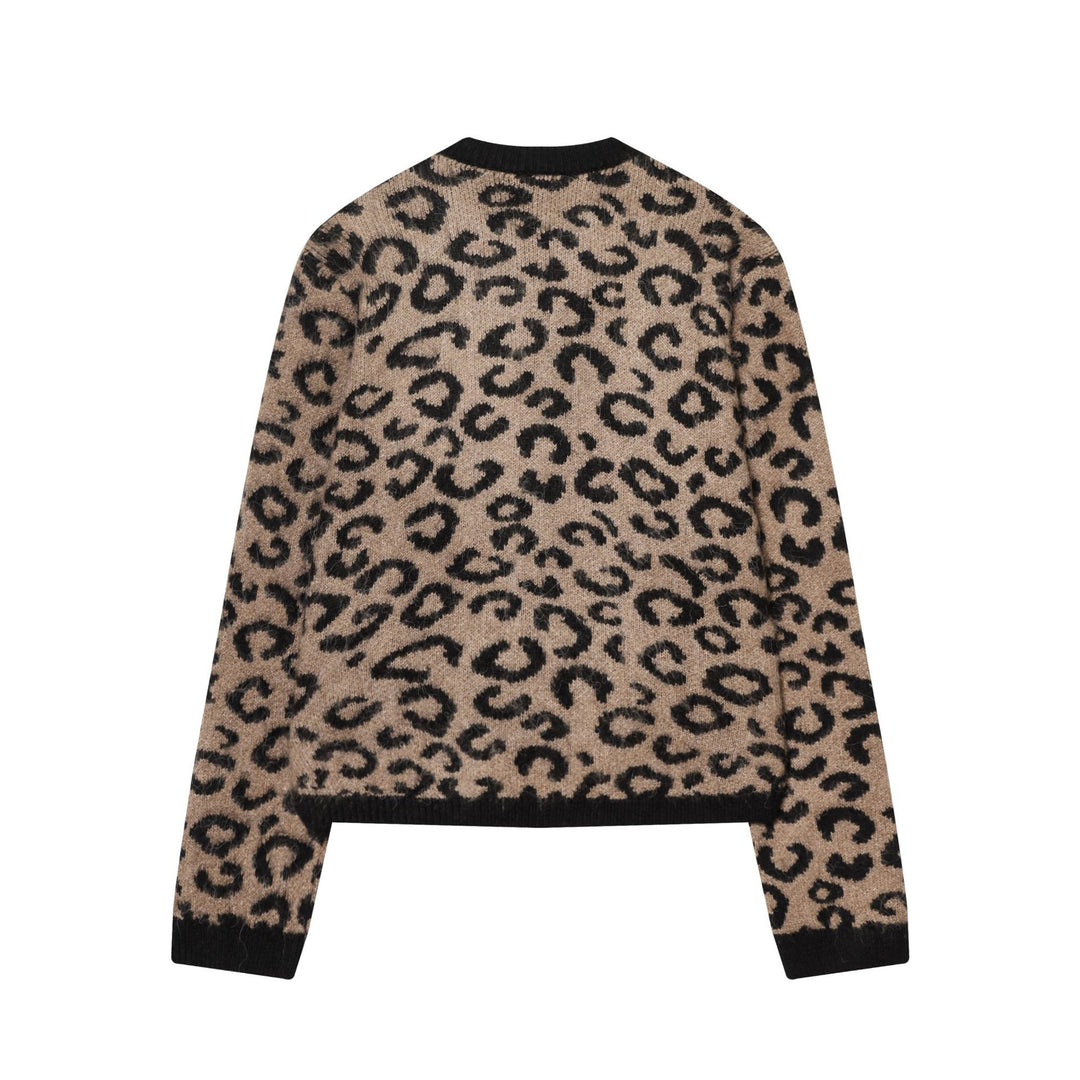 Damen nan kuschelige Leopard-Muster Strickjacke mit offener Front, Rippbündchen und weichem Mohair-Effekt Echo Archiv