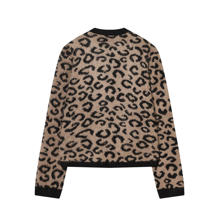 Damen nan kuschelige Leopard-Muster Strickjacke mit offener Front, Rippbündchen und weichem Mohair-Effekt Echo Archiv