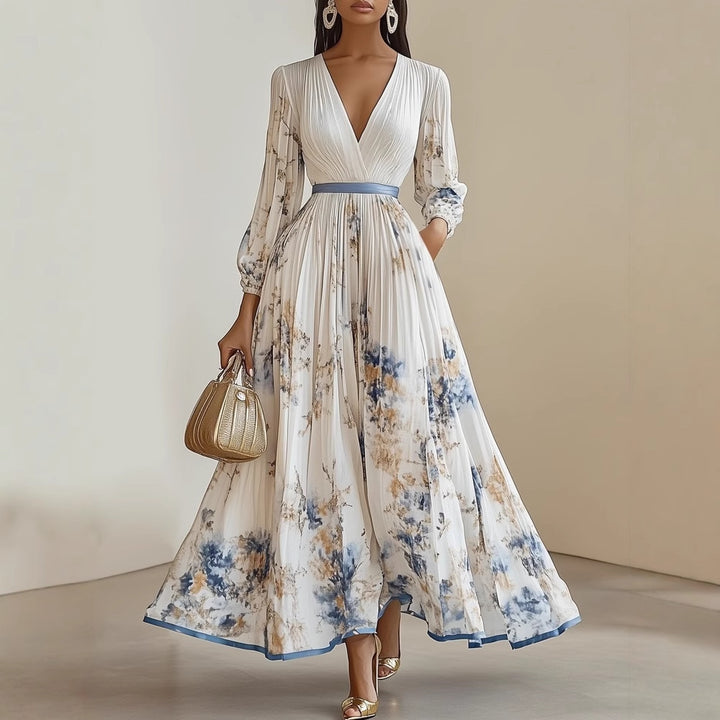 Damen Prachtvolles Maxikleid mit tiefem V-Ausschnitt und floralem Design Echo Archiv