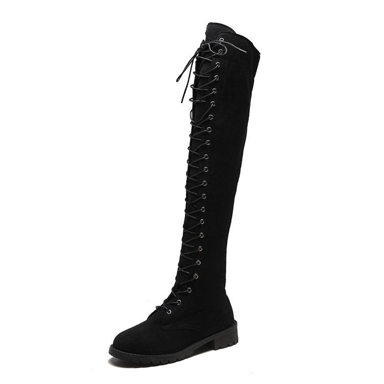 Damen Kniehohe Schnürstiefel mit durchgehender Schnürung aus Veloursimitat und rutschfester Profilsohle Echo Archiv