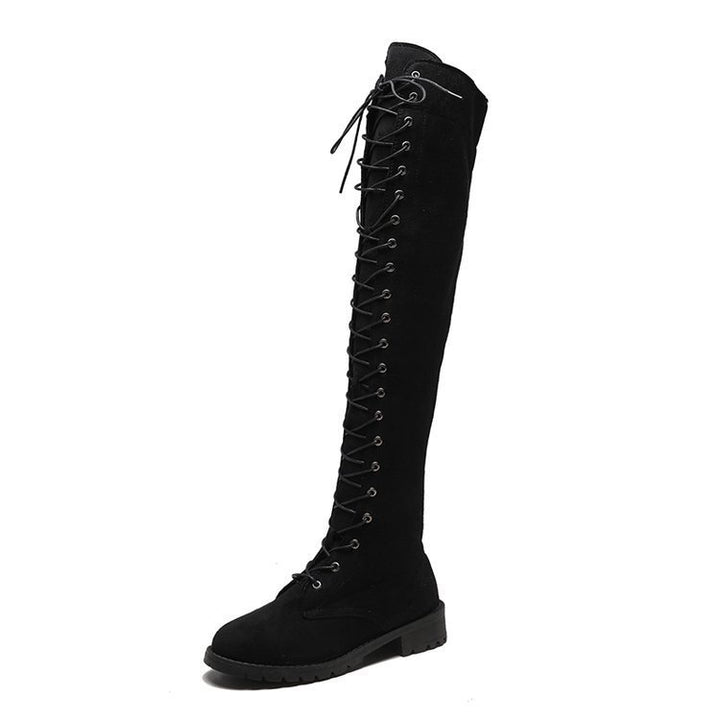 Damen Kniehohe Schnürstiefel mit durchgehender Schnürung aus Veloursimitat und rutschfester Profilsohle Echo Archiv