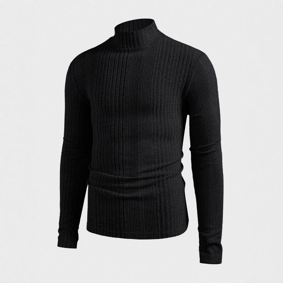 Herren Strickpullover mit hohem Kragen und Rippstruktur Echoarchiv