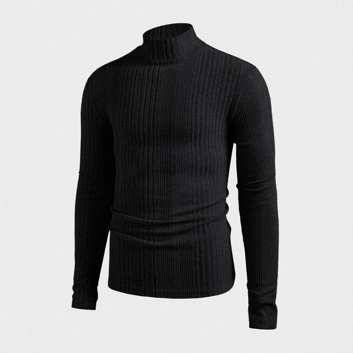 Herren Strickpullover mit hohem Kragen und Rippstruktur Echoarchiv
