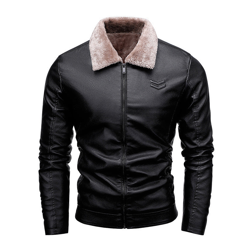 Herren Kunstleder-Pilotblouson mit Teddykragen und windabweisender Außenlage – Taviero