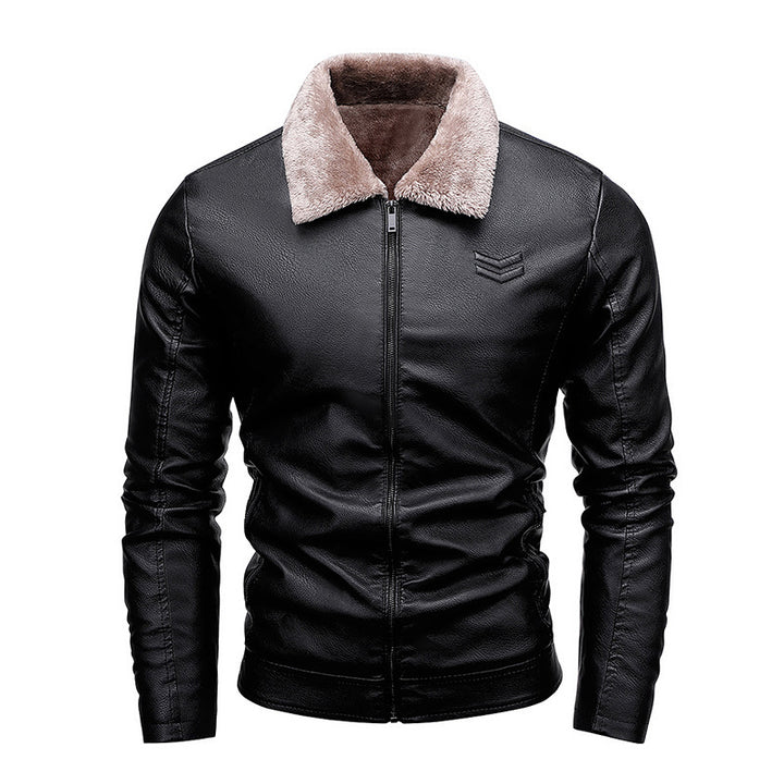 Herren Kunstleder-Pilotblouson mit Teddykragen und windabweisender Außenlage – Taviero