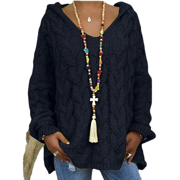 Damen nan grob gestrickter Kapuzenpullover mit Zopfmuster und weitem Oversize-Schnitt Echo Archiv