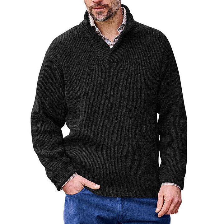 Herren Rippenstrick-Pullover mit Schalkragen und kurzem V-Ausschnitt Echo Archiv