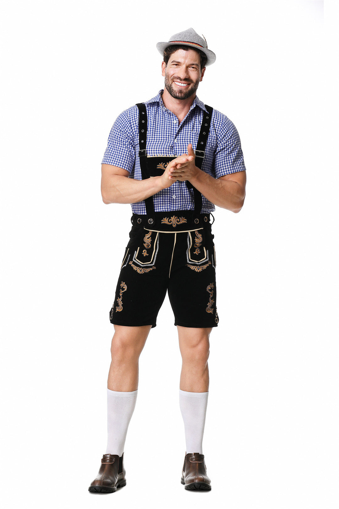 Herren nan authentische Trachtenlederhose kurz mit verstellbaren Trägern und aufwendiger Stickerei Echo Archiv