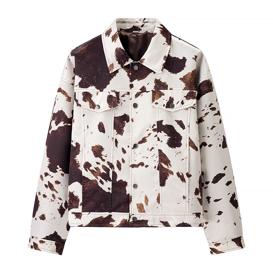 Damen Gekürzte Hemdjacke mit Kuhfleckenmuster und aufgesetzten Brusttaschen Echo Archiv