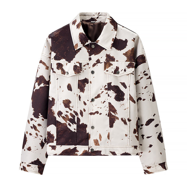 Damen Gekürzte Hemdjacke mit Kuhfleckenmuster und aufgesetzten Brusttaschen Echo Archiv