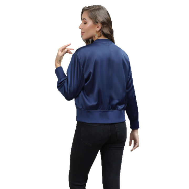 Damen Satin-Bomberjacke mit Reißverschluss und Rippbündchen Echoarchiv