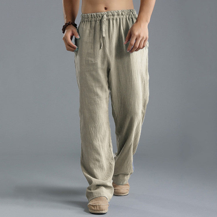 Herren nan lässige Leinenhose mit elastischem Bund, Kordelzug und geradem Bein Echo Archiv