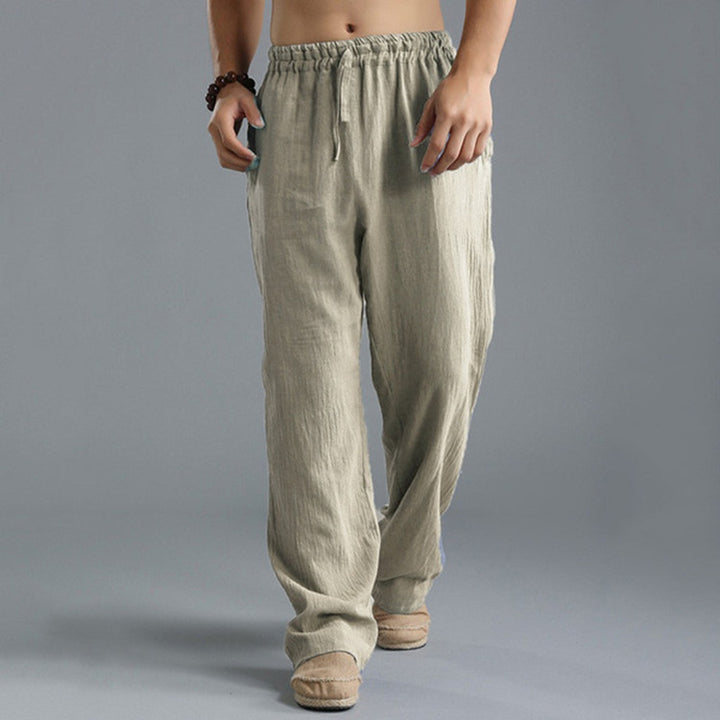 Herren nan lässige Leinenhose mit elastischem Bund, Kordelzug und geradem Bein Echo Archiv
