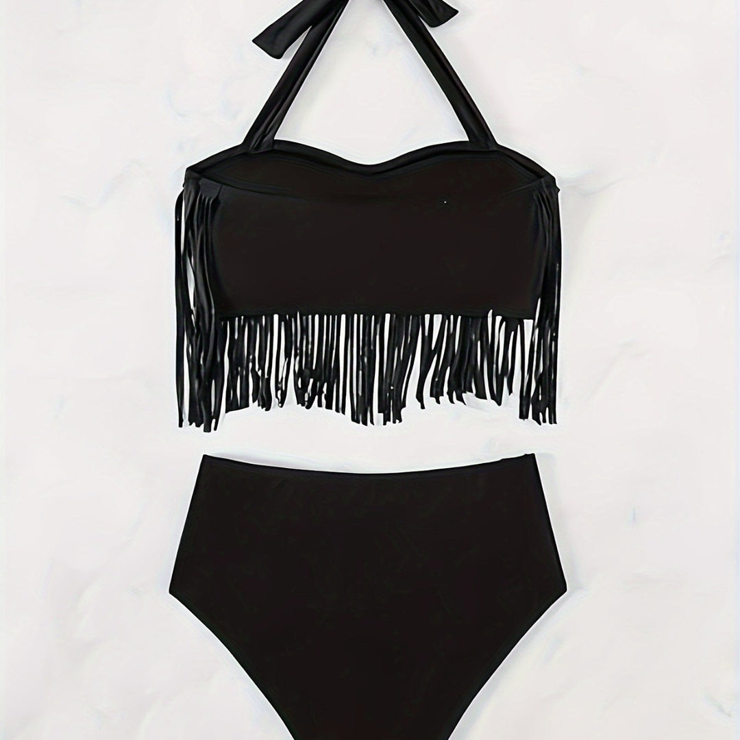 Damen Bikiniset mit fransigem Oberteil und hoch taillierter Hose Echo Archiv