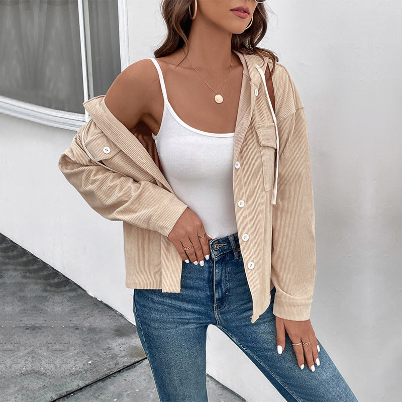 Damen Cordjacke mit Kapuze und Knopfdetails Echo Archiv