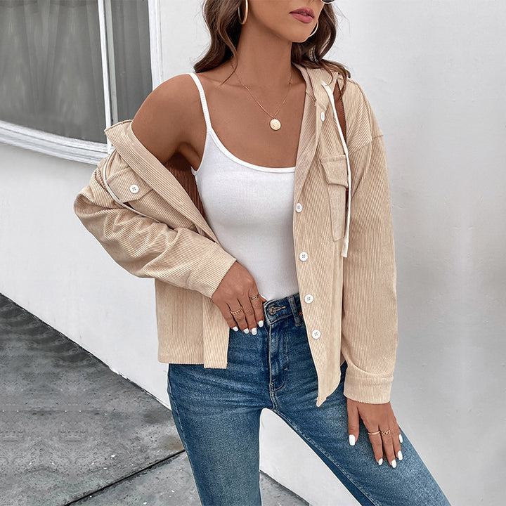 Damen Cordjacke mit Kapuze und Knopfdetails Echo Archiv