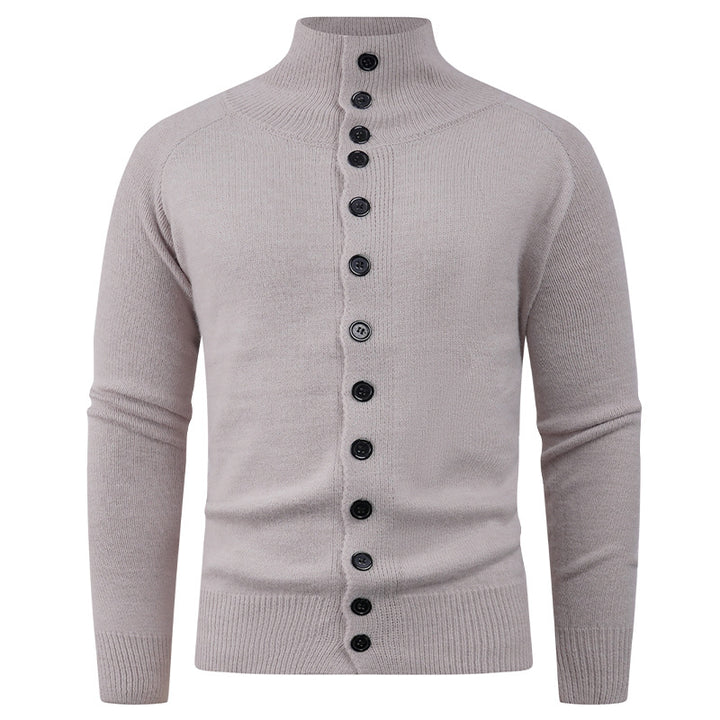 Herren Strickjacke mit modernem Stehkragen und Knopfverschluss Echoarchiv