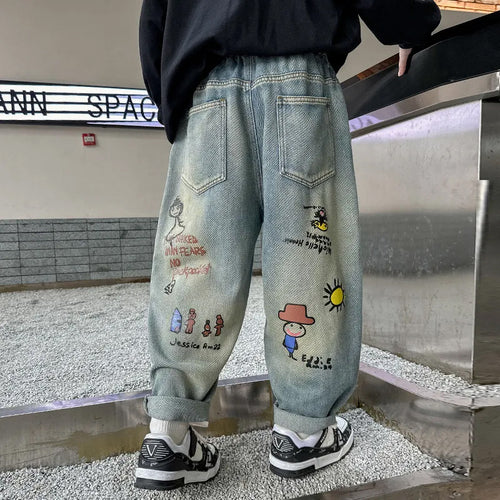 Damen lässige Baggy-Jeans mit einzigartigem Comic-Print Echo Archiv