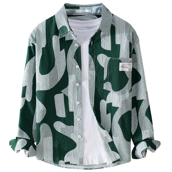 Herren Lockeres gemustertes Baumwoll-Overshirt mit Crinkle‑Struktur Echoarchiv