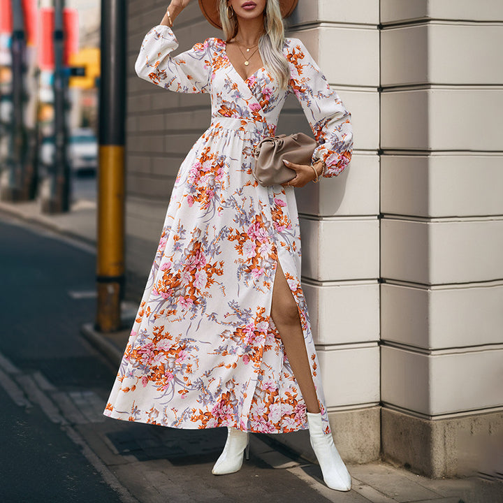 Damen Floral Maxikleid mit V-Ausschnitt und Rüschendetails Echo Archiv