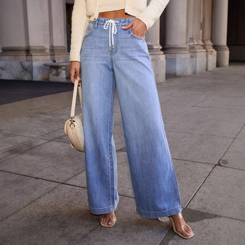 Damen nan hochgeschnittene Weitbein-Jeans mit Kordelzugbund und lässiger Silhouette Echo Archiv